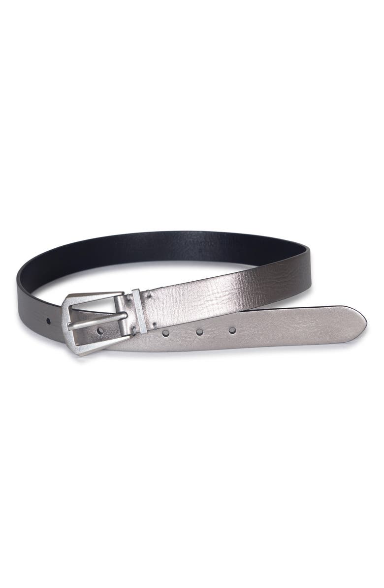 AllSaints Metallic Leather Western Belt, Alternate, color, Gunmetal