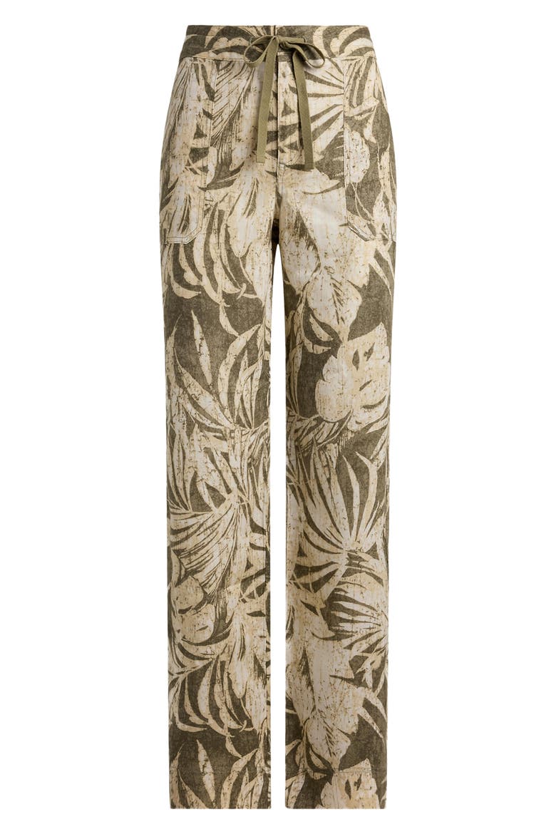 Palm Print Linen Wide Leg Pants, Alternate, color, FARM OLIVE GREEN