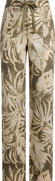 Lauren Ralph Lauren Palm Print Linen Wide Leg Pants