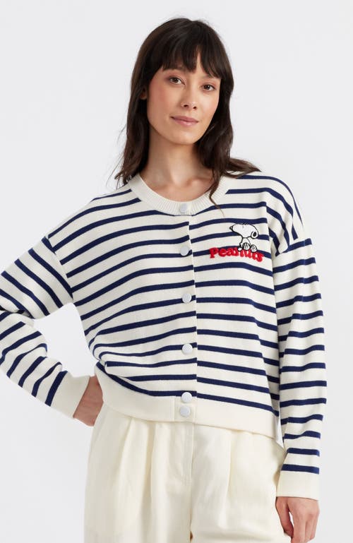 Chinti & Parker X Peanuts Cardigan Mit Snoopy-applikation In Cream/admiral Blue