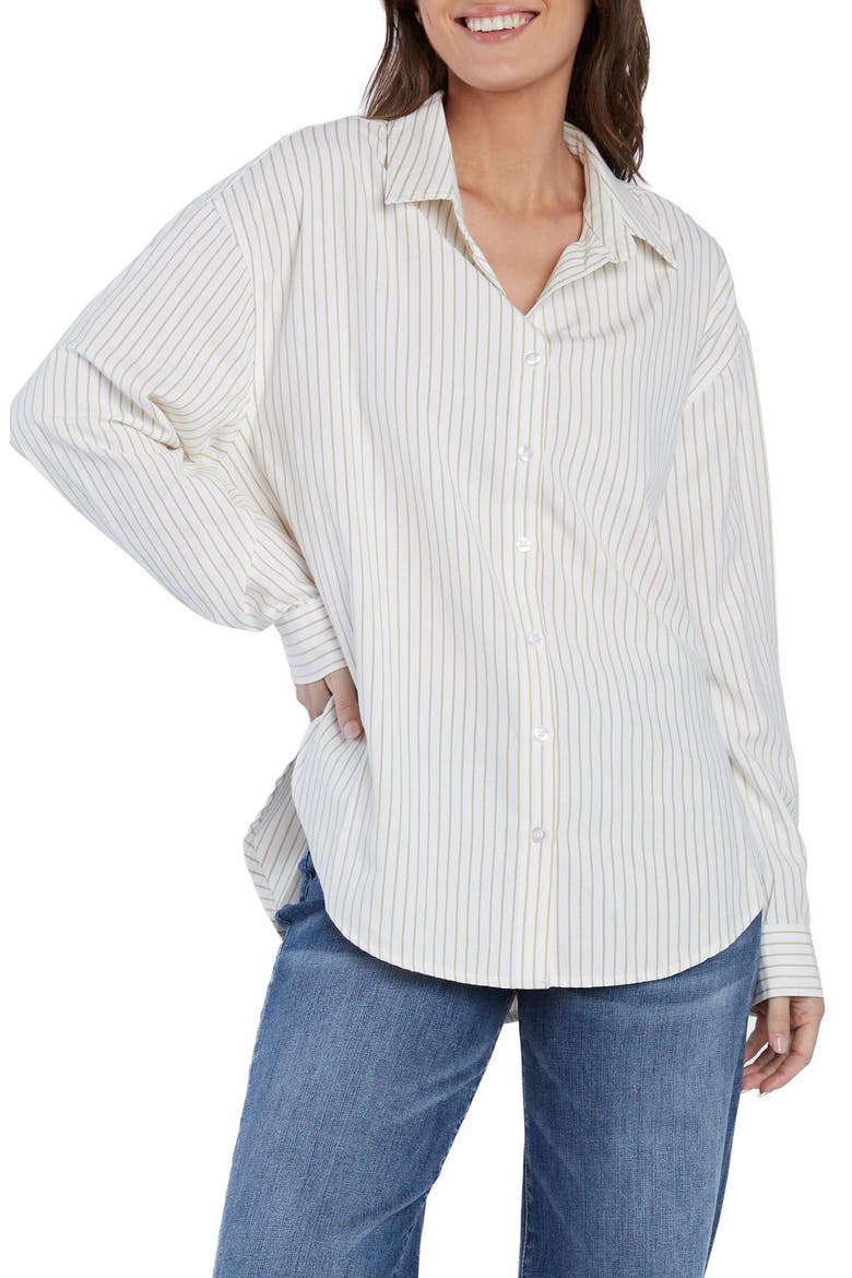 Slick Stripe Cotton Blend Button-Up Shirt, Main, color, BROWN STRIPES