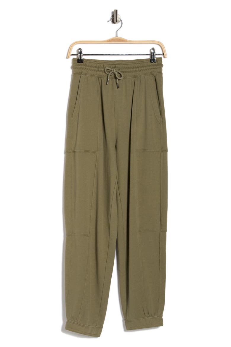 Washed Loop Terry Oversize Barrel Pants, Alternate, color, OLIVE DUST