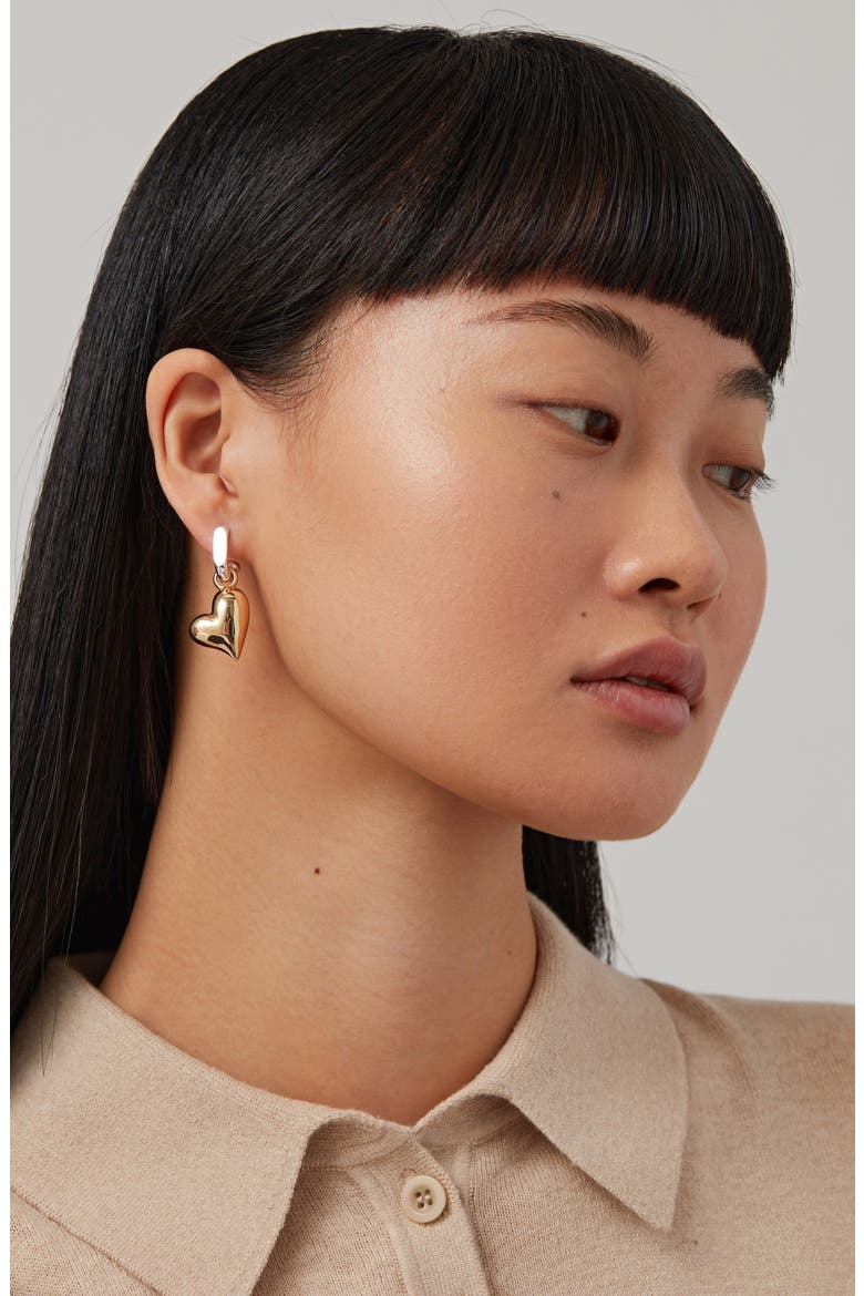 Puffy Heart Drop Huggie Hoop Earrings, Alternate, color, TWO-TONE