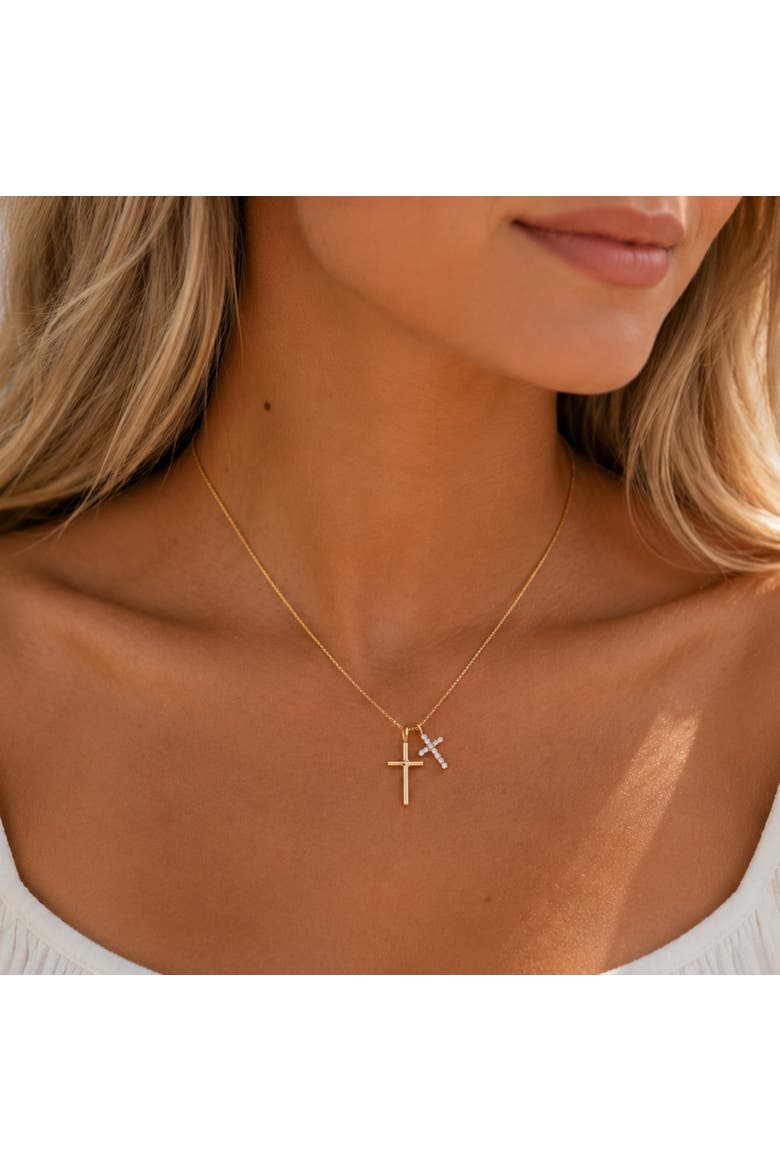 Gold Tone Cross Charm Necklace, Alternate, color, Gold
