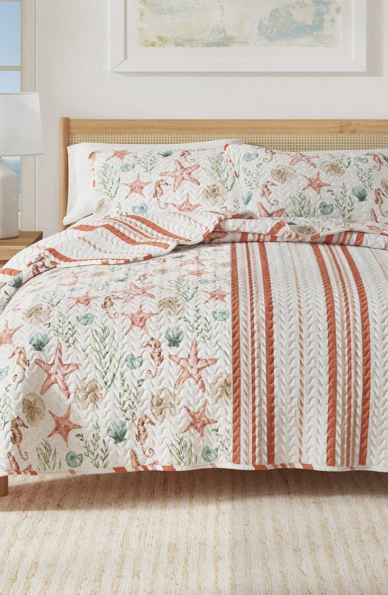 Woven & Weft Starfish Seahorse Reversible Microfiber Quilt Set, Alternate, color, Seahorse Shells