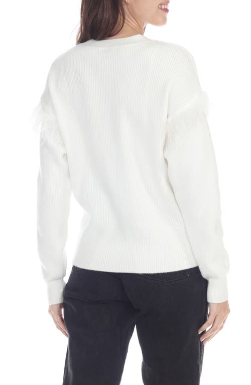 Rain And Rose Feather Trim Crewneck Sweater In Ivory