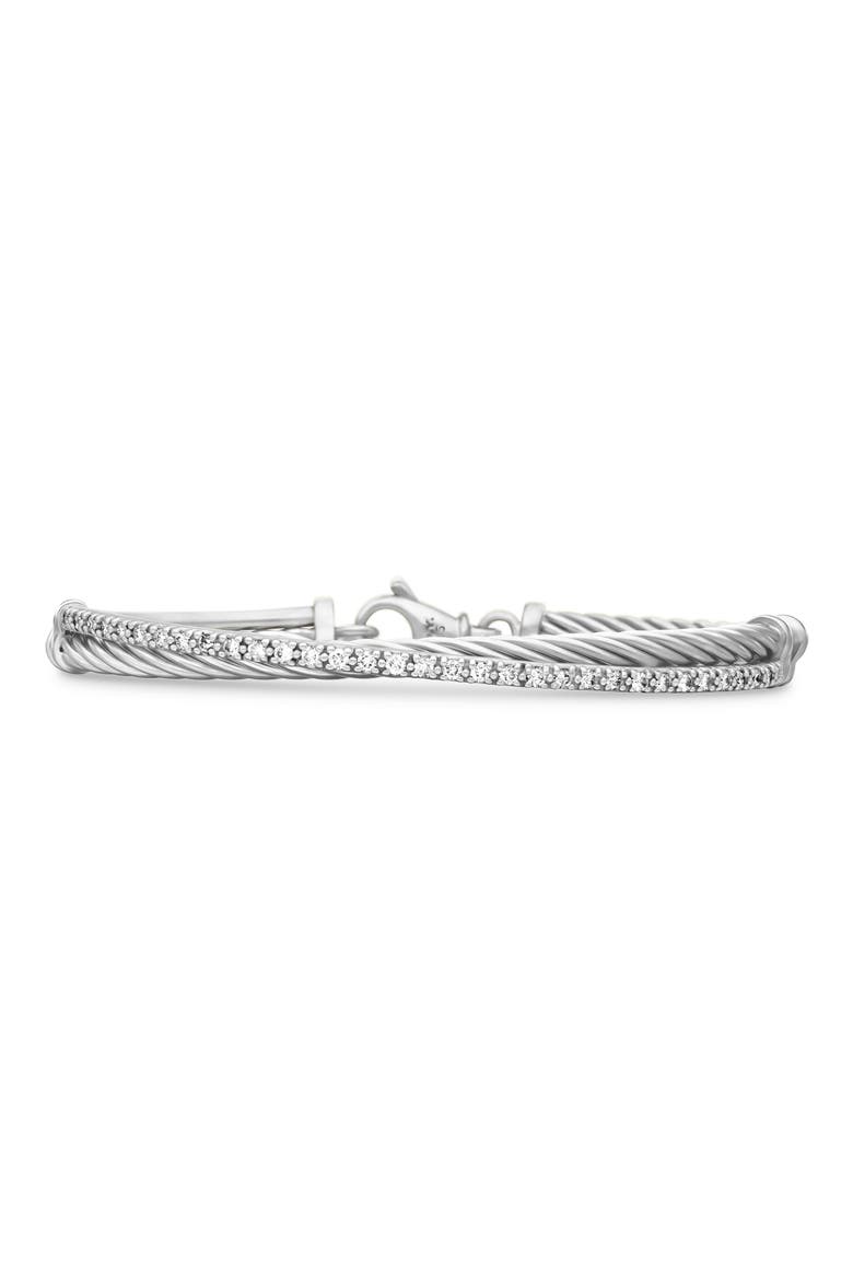 Crossover Link Bracelet in Sterling Silver with Diamonds, 3mm, Main, color, SILVER/ DIAMOND