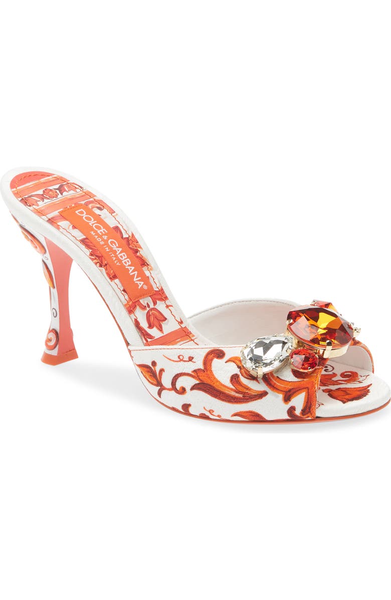 Dolce&Gabbana Keira Majolica Jeweled Slide Sandal, Main, color, Ih3tn Maiolica 6 Orange