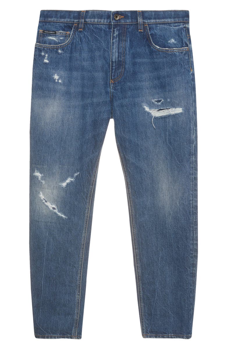 Dolce&Gabbana Logo Embroidered Distressed Loose Fit Jeans, Alternate, color, 