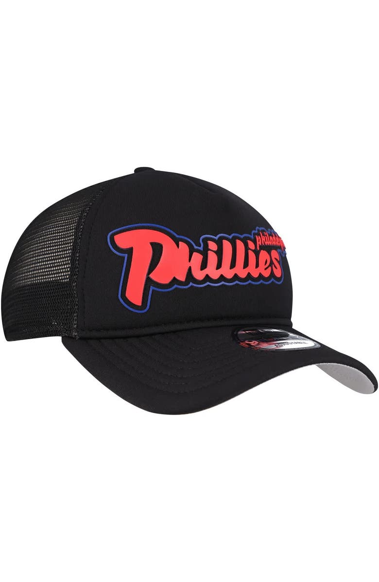 New Era Men's New Era Black Philadelphia Phillies Retro Bold A-Frame Trucker 9FORTY Adjustable Hat, Alternate, color, Black