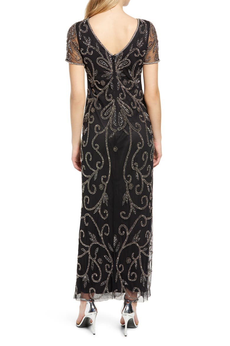 Beaded Illusion Mesh A-Line Gown, Alternate, color, BLK/ WHT