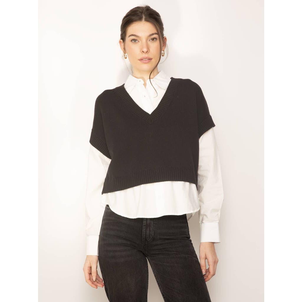 Central Park West Tessa Crop Vneck Twofer In Black