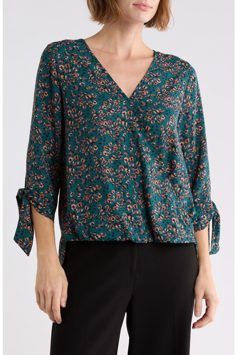 Surplice Tie Cuff Top, Main, color, TEAL MULTI