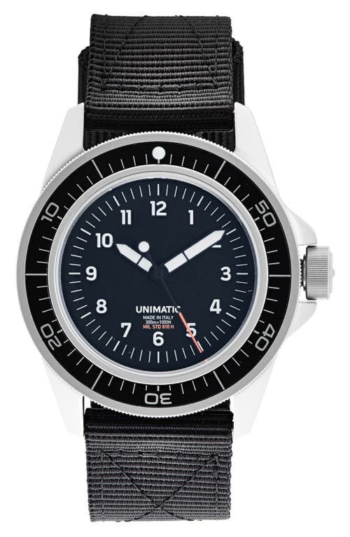 Unimatic Modello Quattro Gmt Toolwatch Ut4-gmt Nylon Strap Diving Watch, 40mm In Black Steel