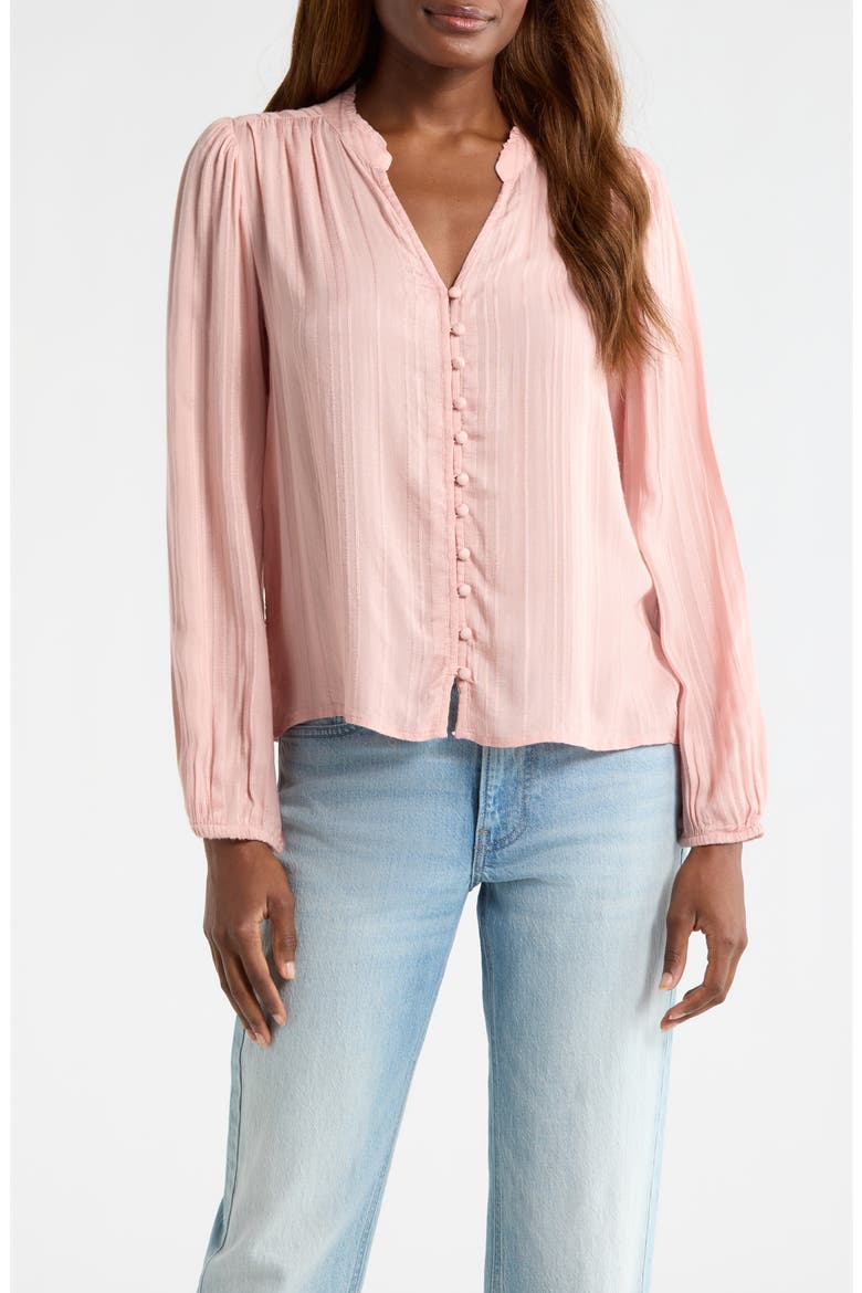 Shine Button Front Top, Main, color, PALE MAUVE
