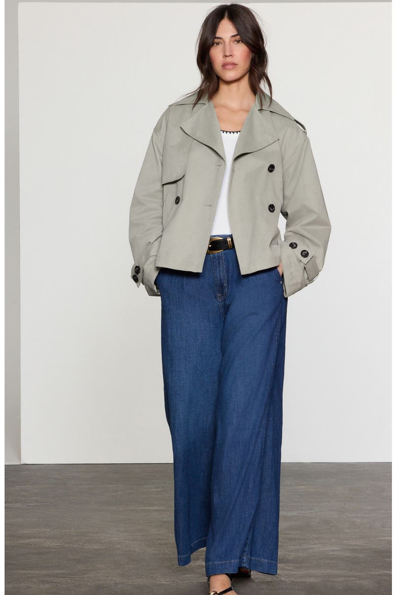 Crop Cotton Blend Trench Coat, Alternate, color, GREY