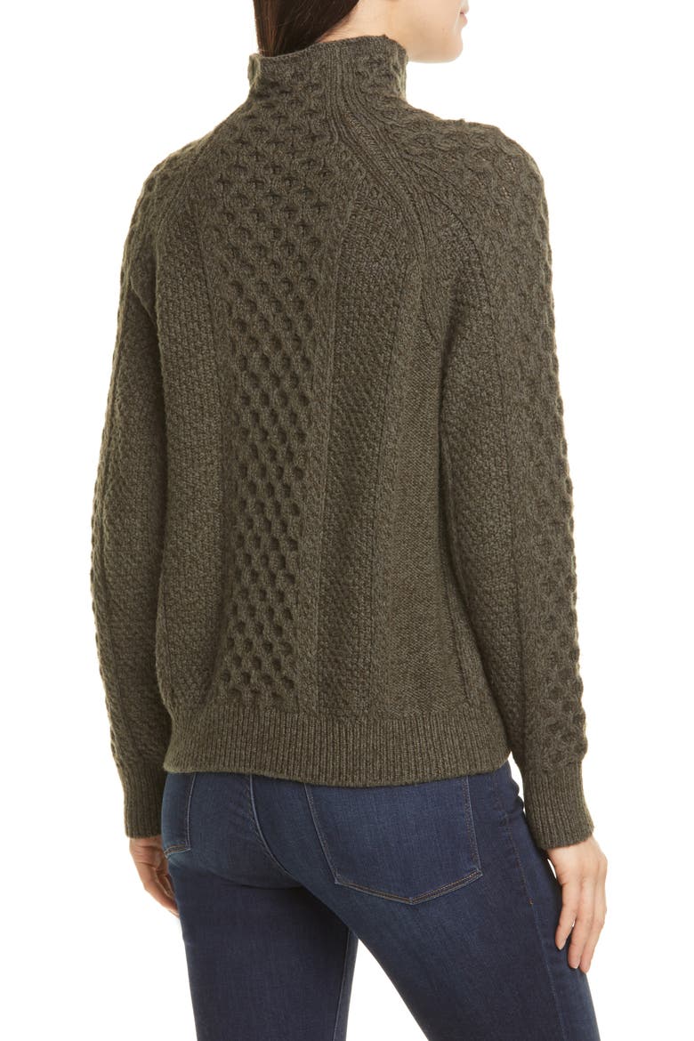 Mixed Cable Wool & Cashmere Blend Sweater, Alternate, color, HEATHER FROG/ FOREST