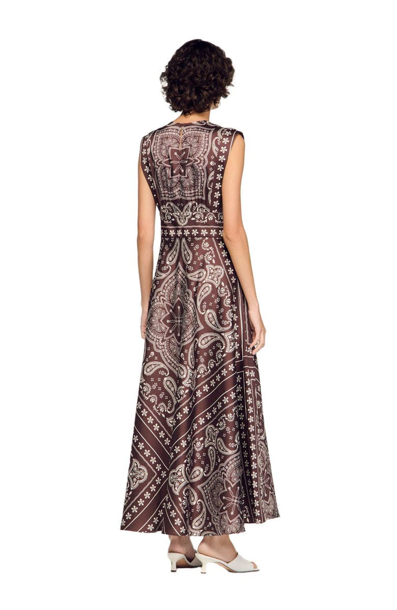 SANDRO Bandana-print maxi dress, Alternate, color, Taupe / White