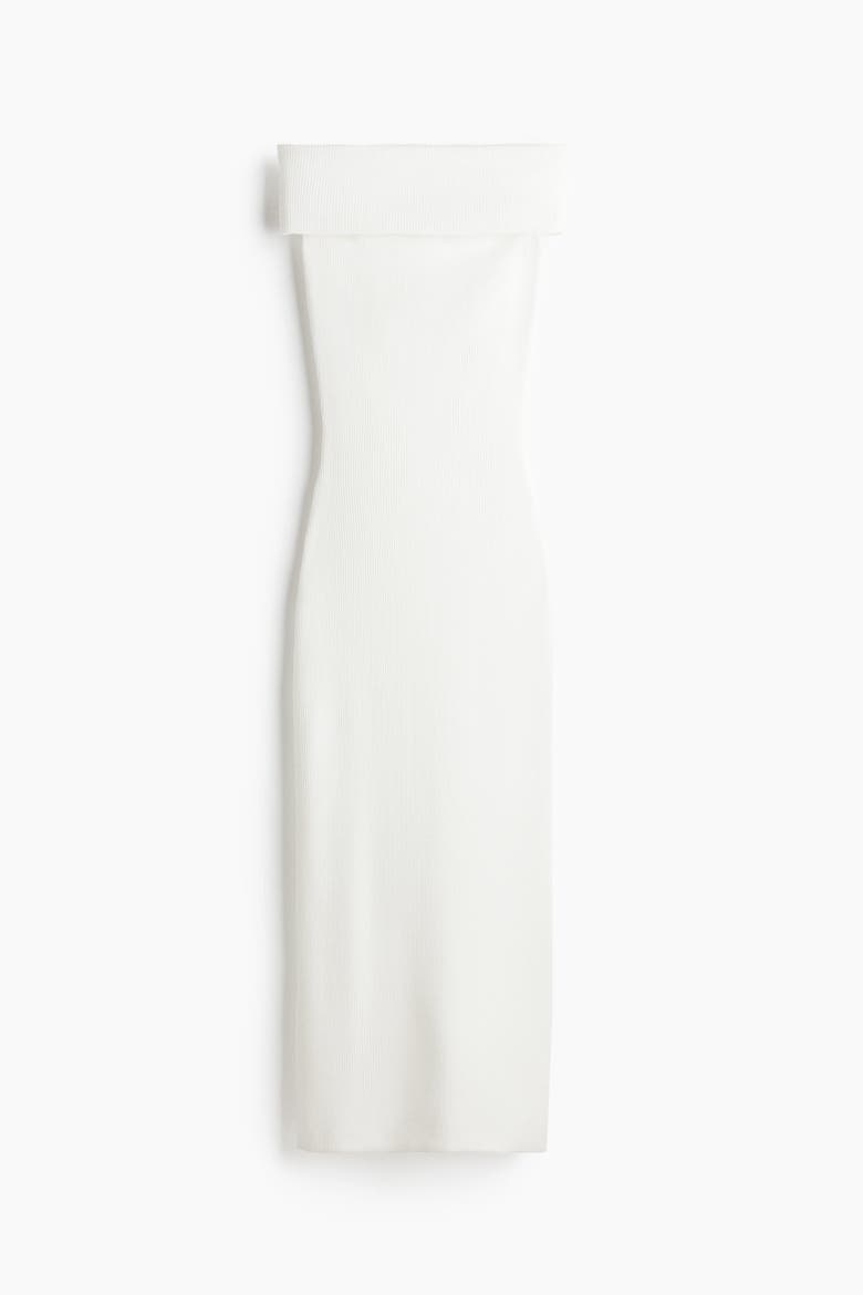 Ribbed Off-the-shoulder Dress, Main, color, White