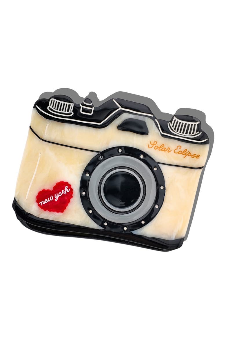 Hand Painted New York Camera Claw Clip, Main, color, CREAM