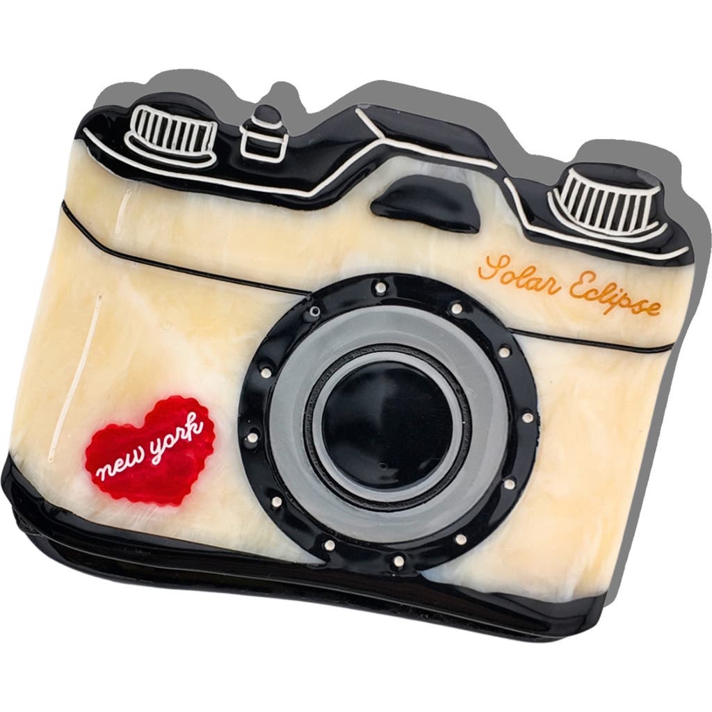 Solar Eclipse Hand Painted New York Camera Claw Clip In Black