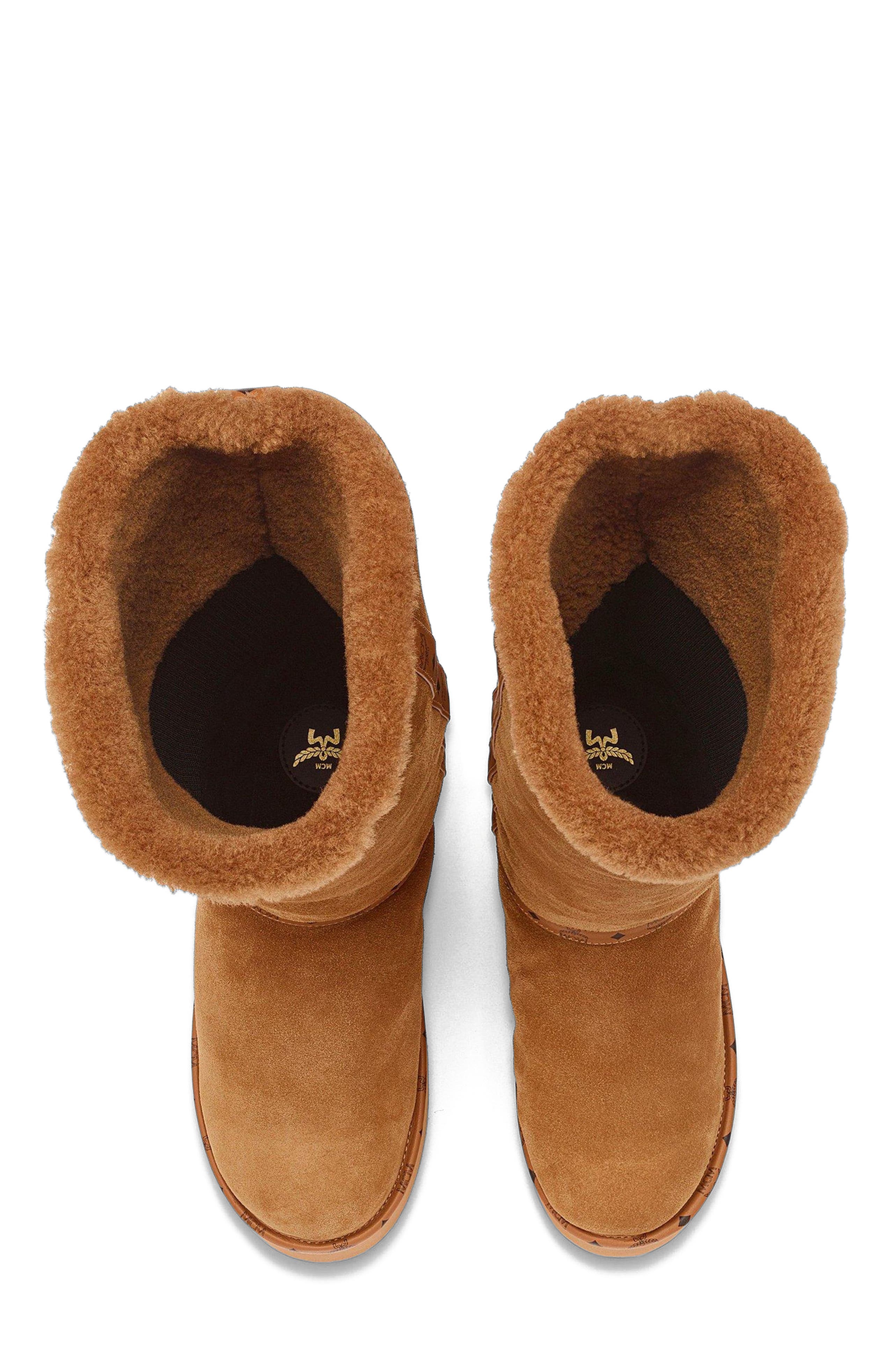 MCM Women's Boots in Calfskin Suede Leather, Alternate, color, Cognac