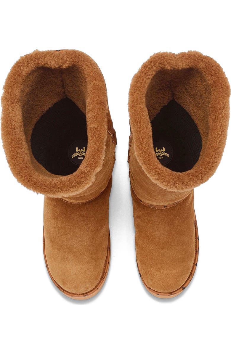 MCM Women's Boots in Calfskin Suede Leather, Alternate, color, Cognac