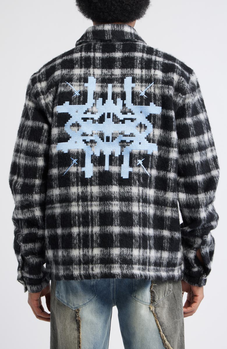 RtA Parlan Pixel Cross Graphic Plaid Shacket, Alternate, color, Black Pixel Cross