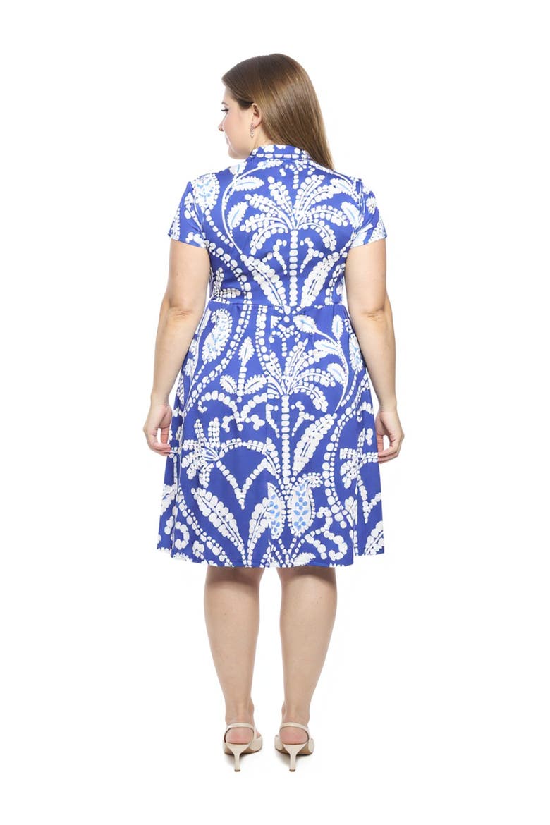 Plus Size Paisley V-Neck Faux Wrap Knee Length A-Line Dress, Alternate, color, Blue Multi
