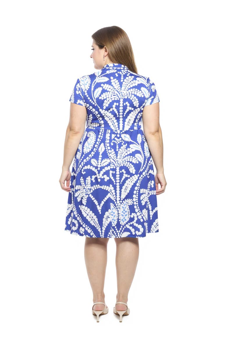24seven Comfort Apparel Plus Size Paisley V-Neck Faux Wrap Knee Length A-Line Dress, Alternate, color, Blue Multi