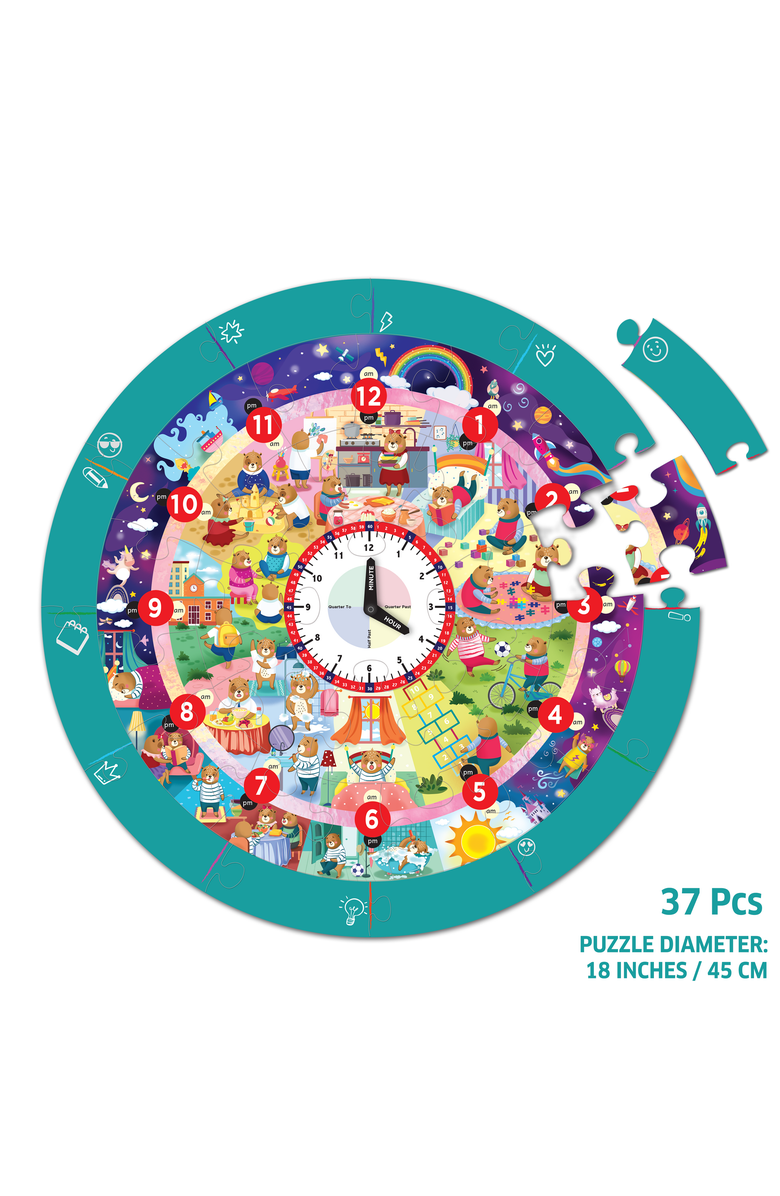 Chalk & Chuckles Busy Bear's Day-Tell the Time Puzzle, Alternate, color, NO COLOR