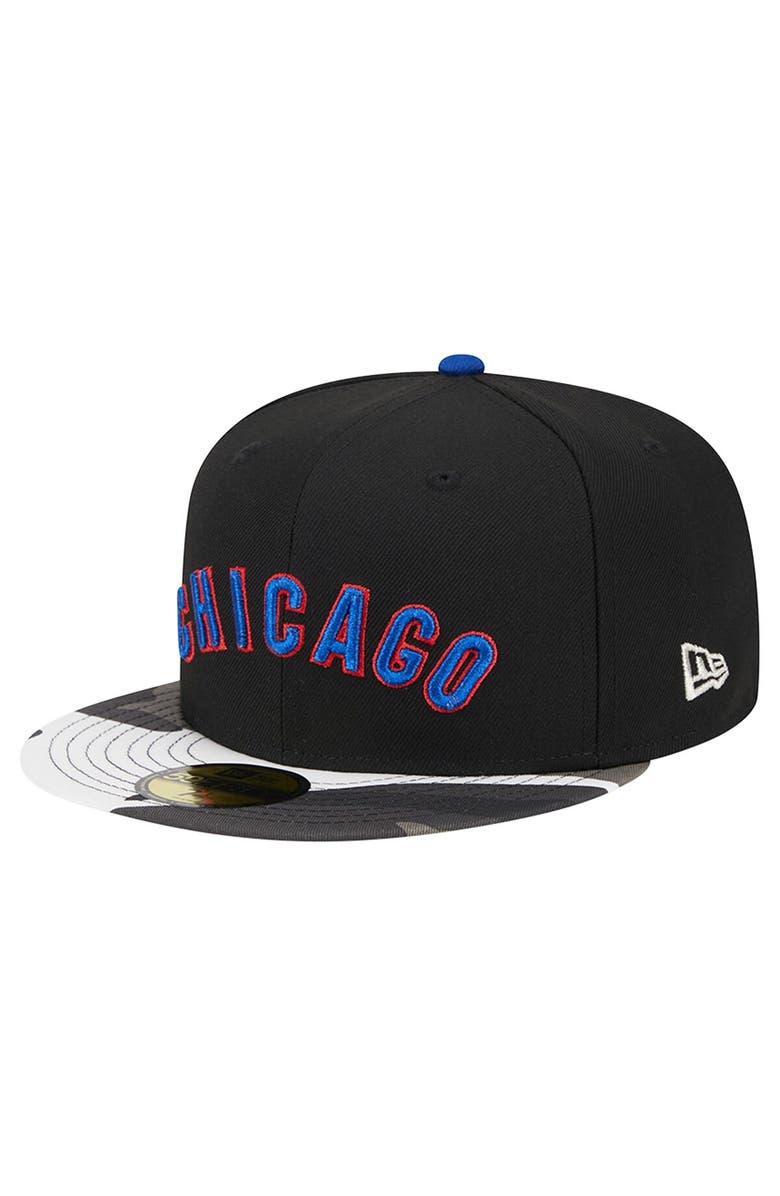 New Era Men's New Era Black Chicago Cubs Metallic Camo 59FIFTY Fitted Hat, Alternate, color, Black