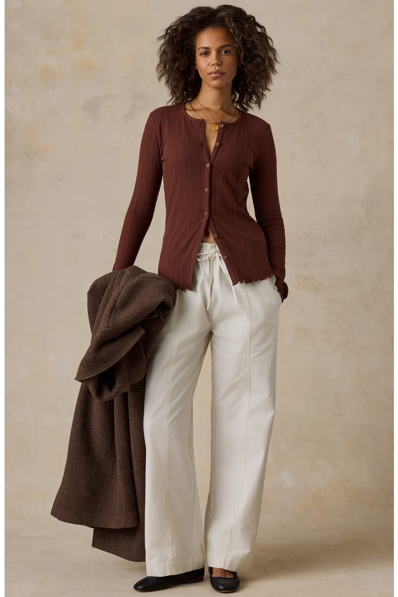 Paradise Organic Cotton Blend Pointelle Cardigan, Alternate, color, CHOCOLATE FONDANT