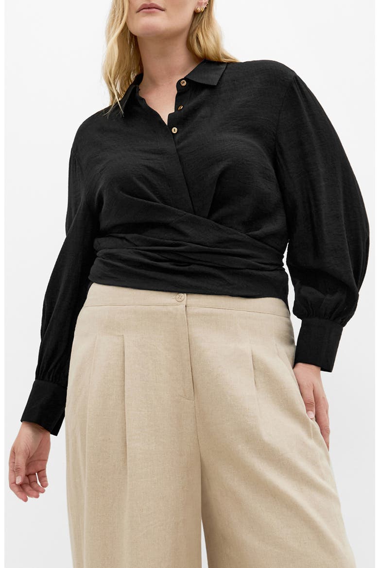 Rosabella Tie Hem Button-Up Shirt, Main, color, BLACK