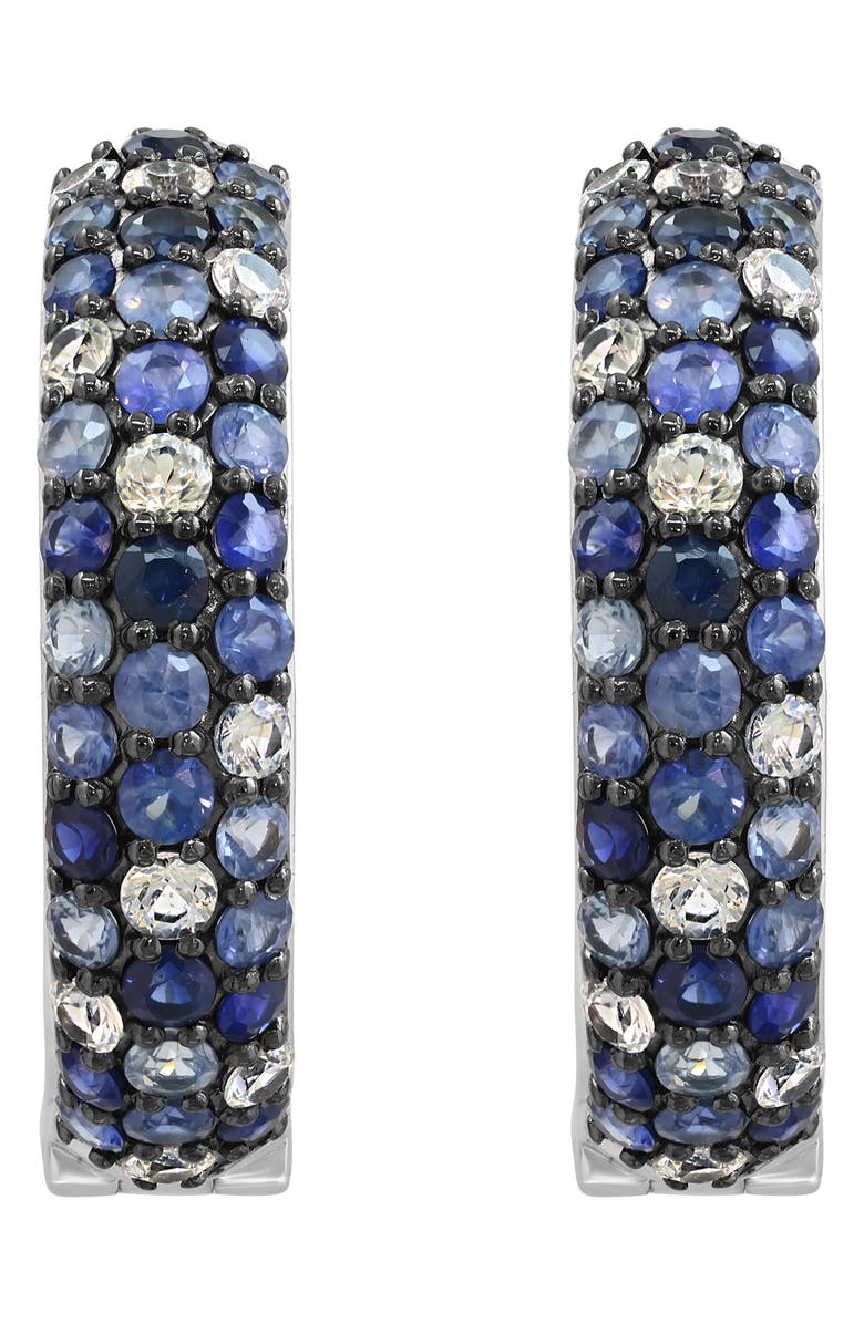 EFFY Sterling Silver Pavé Blue & White Sapphire Huggie Hoop Earrings, Alternate, color, Blue Sapphire