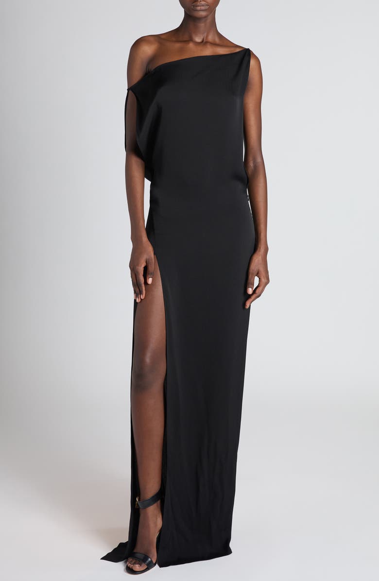 TOM FORD One Shoulder Crepe Cady Gown, Main, color, Black