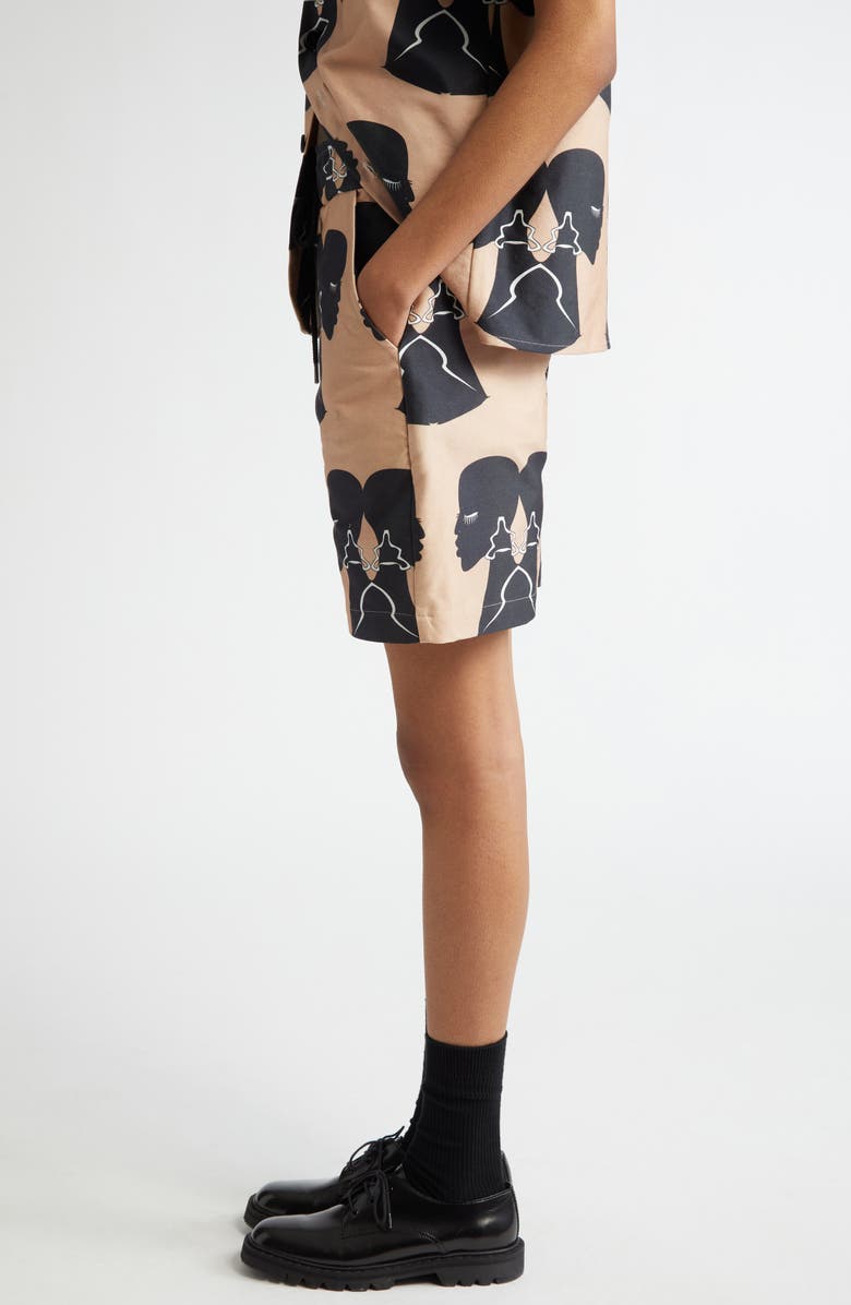 HOUSE OF AAMA Silhouette Print Cotton Twill Shorts, Alternate, color, Brown