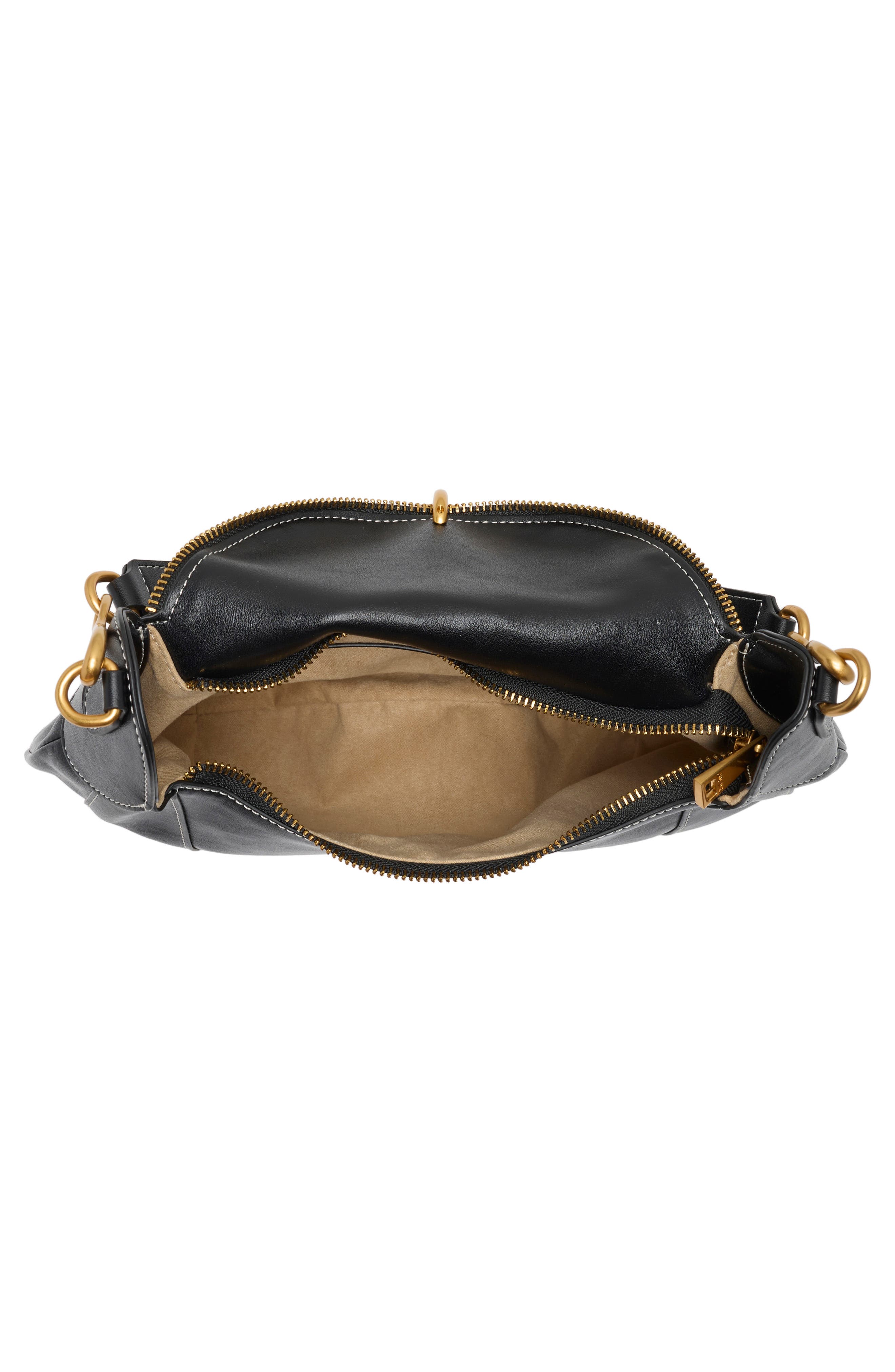 Daria Metal Pendant Faux Leather Shoulder Bag, Alternate, color, BLACK