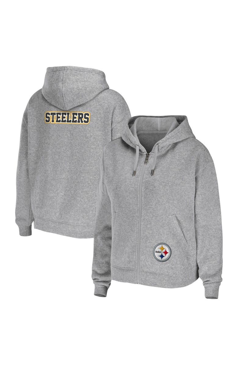 WEAR by Erin Andrews Women's WEAR by Erin Andrews Heathered Gray Pittsburgh Steelers Team Full-Zip Hoodie, Main, color, Heather Gray