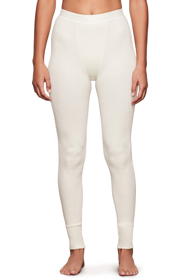 Stretch Cotton Rib Leggings, Main, color, BONE