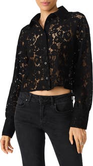 Steve Madden Jaiya Floral Guipure Lace Crop Button-Up Shirt