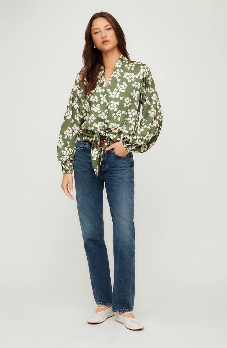 FIFTEEN TWENTY Scarlet Floral Tie Front Top, Alternate, color, Green Print