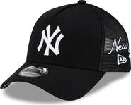 New Era Men's New Era Black New York Yankees Side Script 9FORTY A-Frame Trucker Adjustable Hat