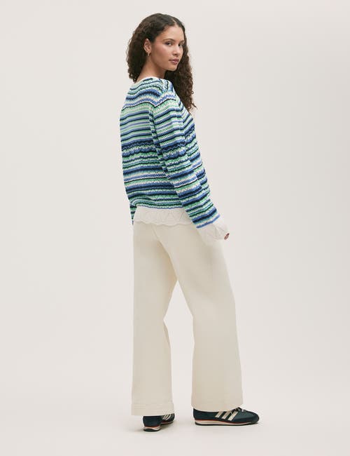 Finery London Audrenia Striped Crochet Jumper In Blue