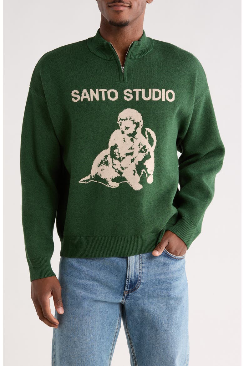 Americana Club Cotton Quarter Zip Sweater, Main, color, PINE
