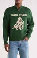 SANTO STUDIO Americana Club Cotton Quarter Zip Sweater