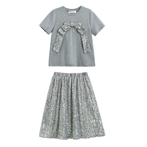 Tulleen Sequin Bow T-shirt & Skirt Set In Green