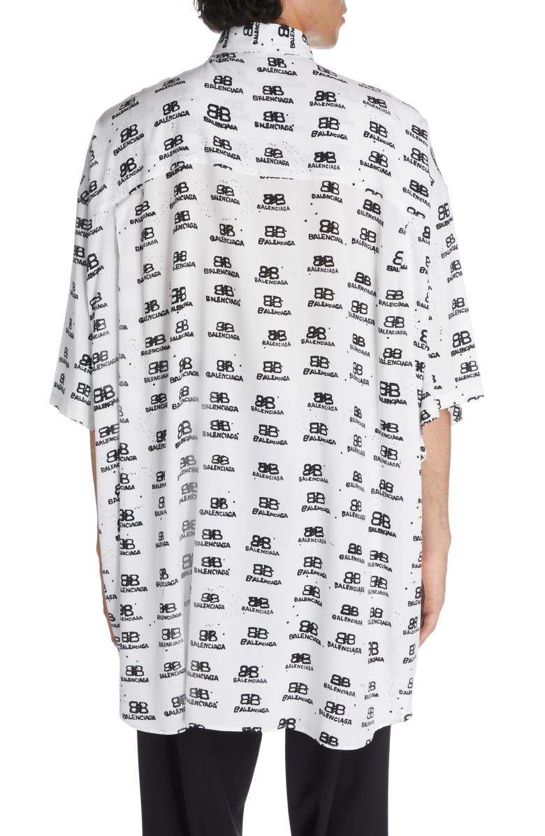 Balenciaga Oversize Hand Drawn BB Logo Button-Up Shirt, Alternate, color,