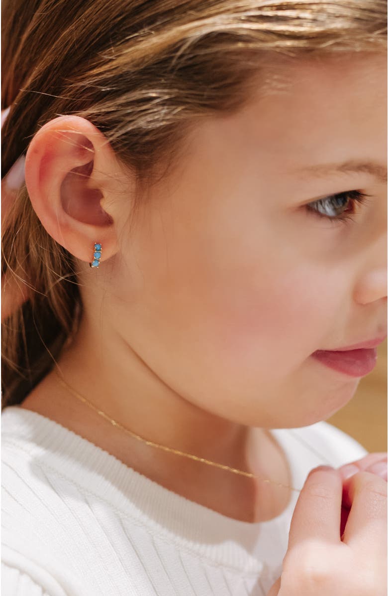In Season Jewelry 14k Gold Simulated Turquoise Pronged Hoops, Alternate, color, Aqua Blue