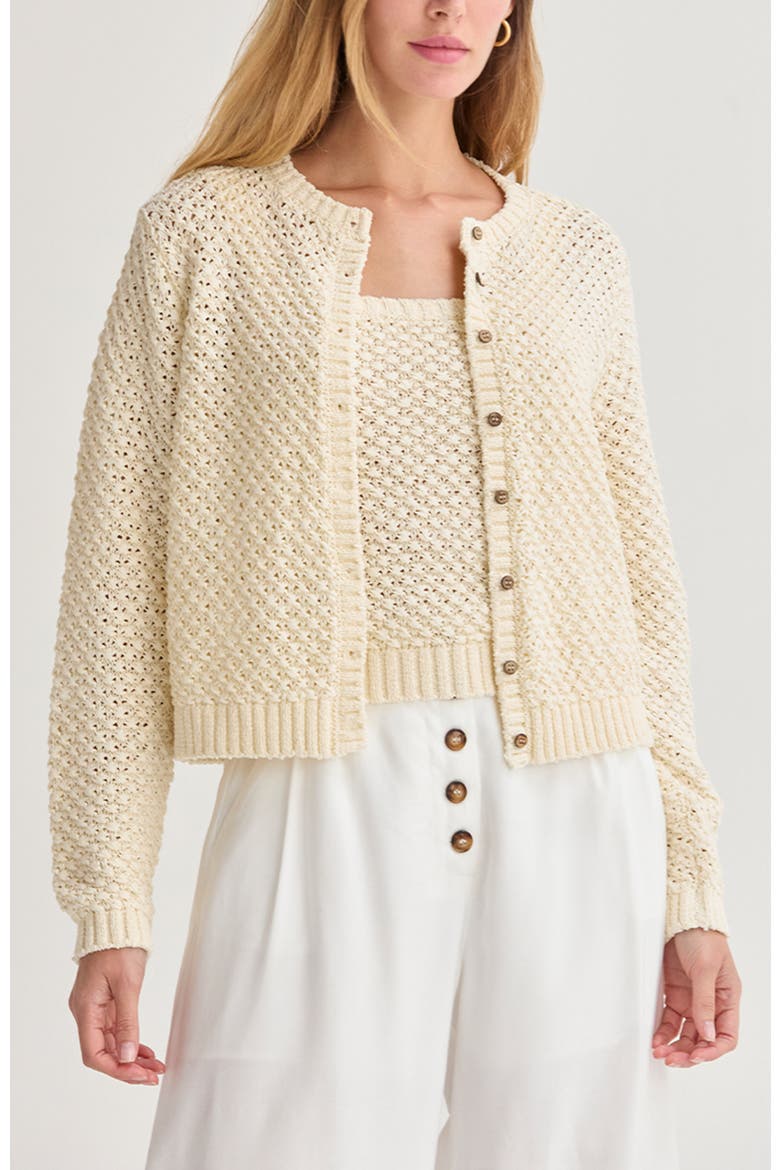 Basket Weave Knit Cardigan Tank Two Piece  Set, Main, color, Cream